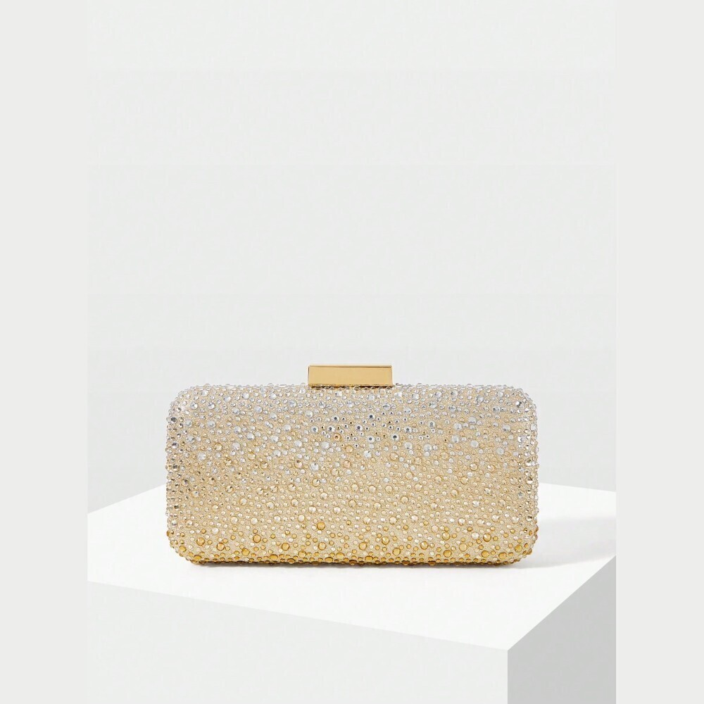 Gold Ombre Rhinestone Studded Box Clutch Evening Bag